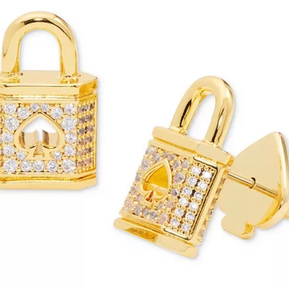 Kate Spade NY Lock and Spade Pave’ gold stud earrings NWT